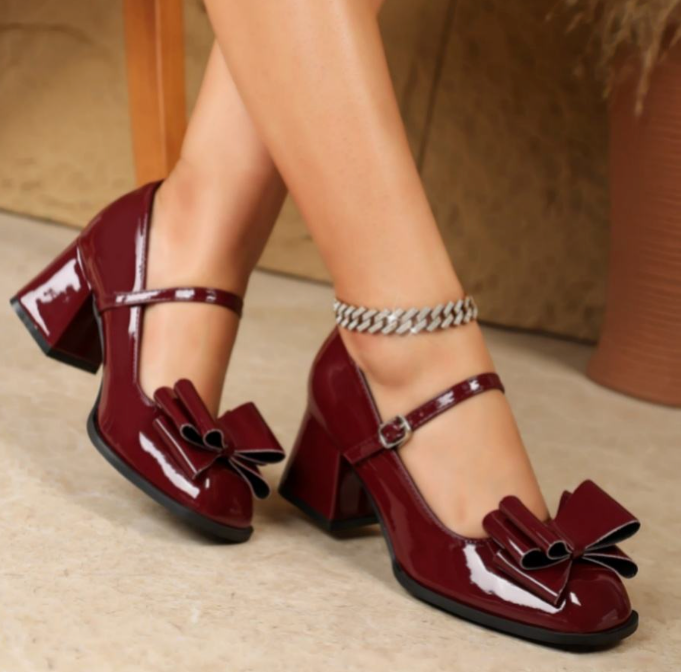 Retro Square-Toe Heels Shoes for Women