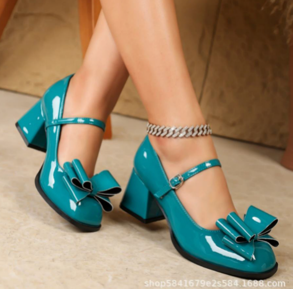 Retro Square-Toe Heels Shoes for Women