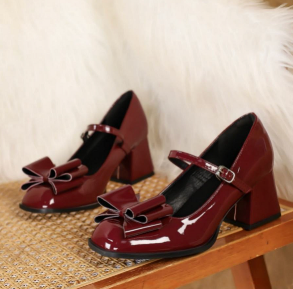 Retro Square-Toe Heels Shoes for Women